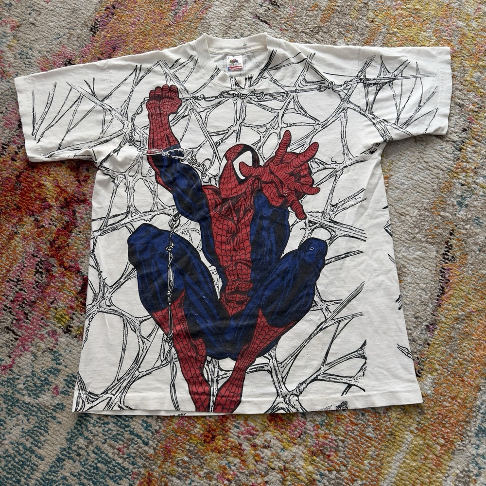 Vintage Marvel Spider-Man Deadly Foes Mega All Over Print T-Shirt Large
